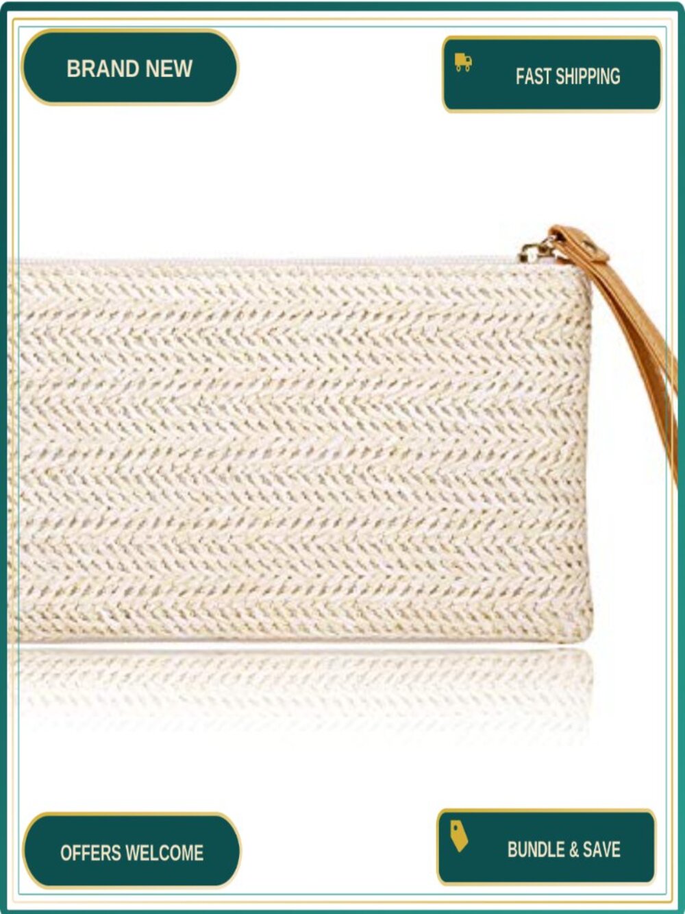 Bohemian Braided Straw Wristlet Clutch Purse Zipper Summer Beach Bag